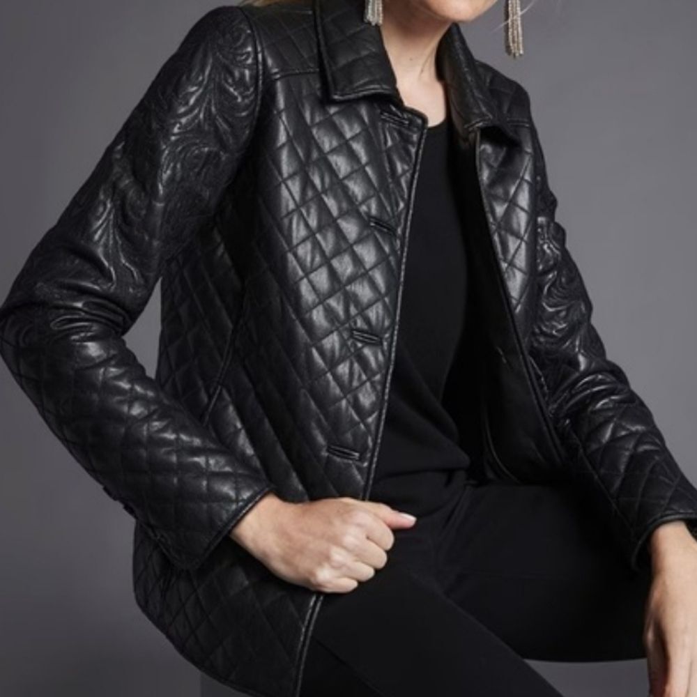 Black Leather XL Quilted Jacket